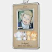 Safari Animals Baby eerste Verzilverd Omlijst Ornament (Links)