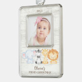 Safari Animals Baby eerste Verzilverd Omlijst Ornament (Links)