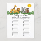 Safari Animals Baby Names Baby shower Game (Voorkant)