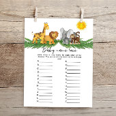 Safari Animals Baby Names Baby shower Game