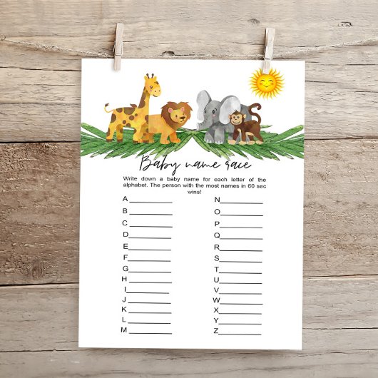 Safari Animals Baby Names Baby shower Game