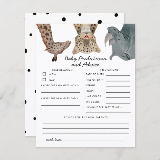 Safari Animals Baby Predications & Advice Kaart (Voorkant / Achterkant)