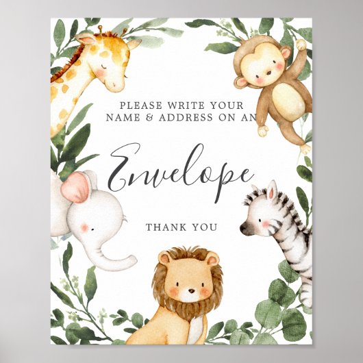 Safari Animals Baby shower Adres Envelope Sign Poster (Voorkant)