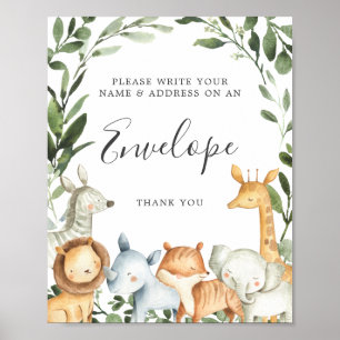 Safari Animals Baby shower Adres Envelope Sign Poster