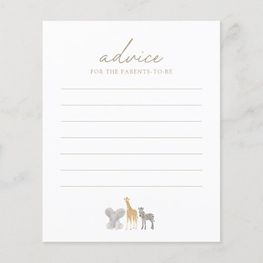 Safari Animals Baby shower Advice Kaart (Voorkant)