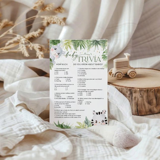 Safari Animals Baby shower Baby Trivia Game Kaart (Creator heeft geüpload)