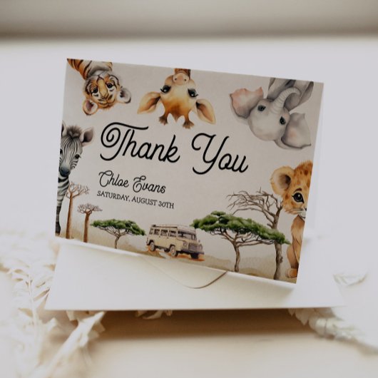 Safari Animals Baby shower Bedankkaart