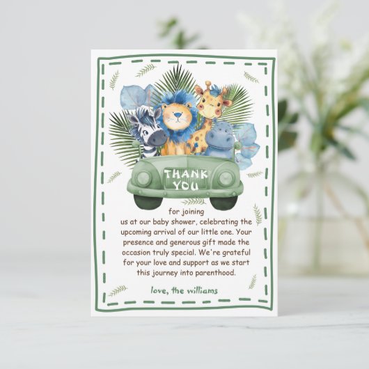 Safari Animals Baby shower Bedankkaart (Staand voorkant)