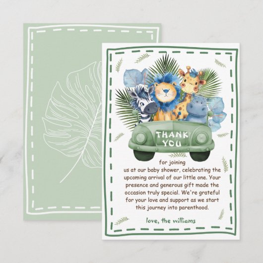 Safari Animals Baby shower Bedankkaart (Voorkant / Achterkant)