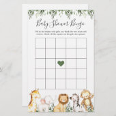 Safari Animals Baby shower Bingo Game (Voorkant / Achterkant)