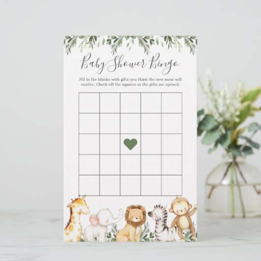 Safari Animals Baby shower Bingo Game (Staand voorkant)