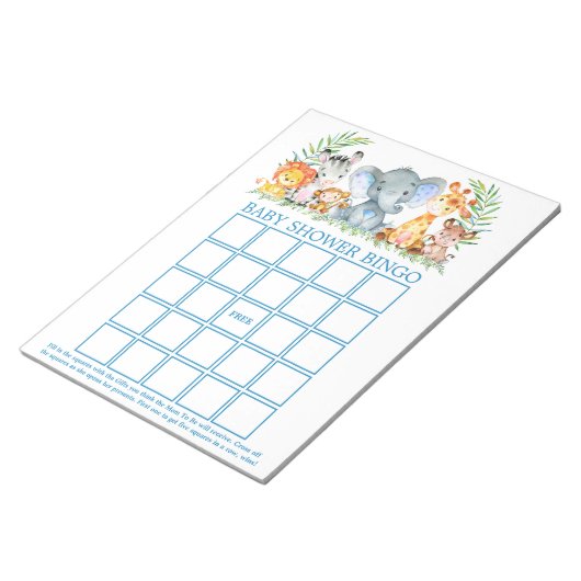Safari Animals Baby shower Blue Bingo Sheets Notitieblok (Schuin)