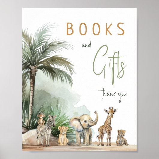 Safari Animals Baby shower boeken en geschenken te Poster (Voorkant)