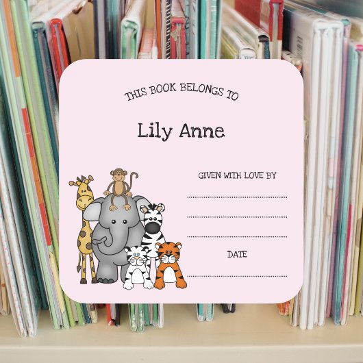 Safari Animals Baby shower Bookplate sticker