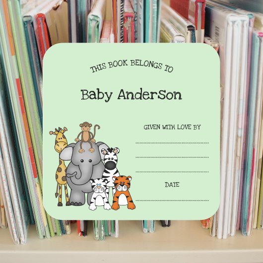 Safari Animals Baby shower Bookplate sticker