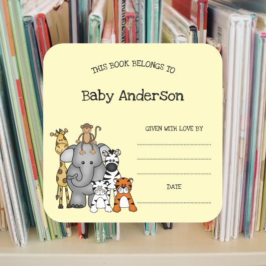 Safari Animals Baby shower Bookplate sticker