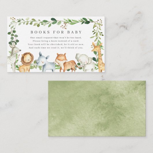 Safari Animals Baby Shower Books For Baby Informatiekaartje (Voorkant / Achterkant)