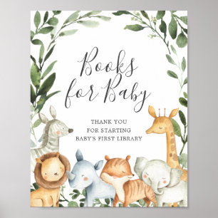 Safari Animals Baby shower Books for Baby Sign Poster