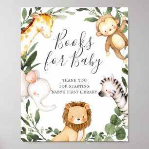 Safari Animals Baby shower Books for Baby Sign Poster