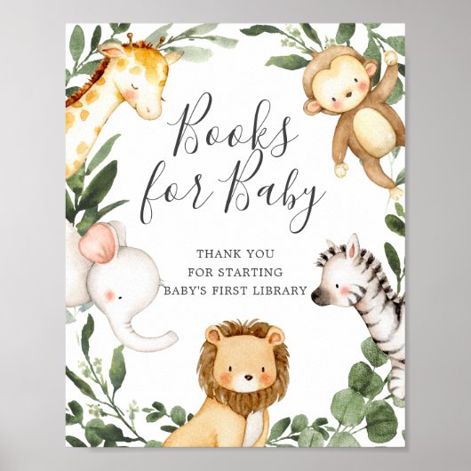 Safari Animals Baby shower Books for Baby Sign Poster (Voorkant)