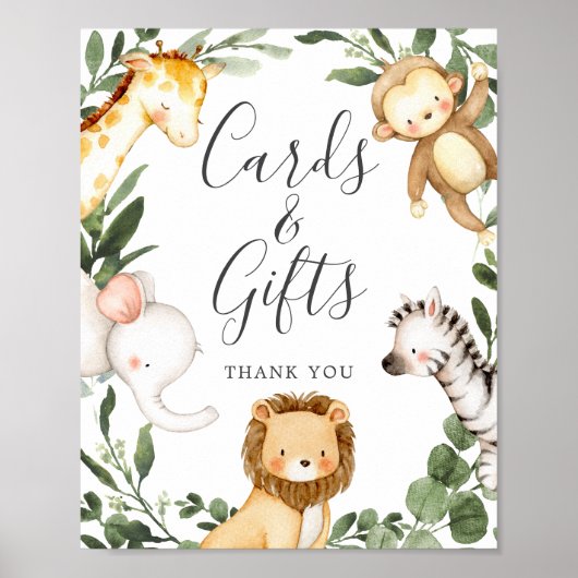 Safari Animals Baby shower Cards and Gifts Sign Poster (Voorkant)