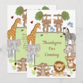 Safari Animals Baby shower Dank u kaart (Voorkant / Achterkant)