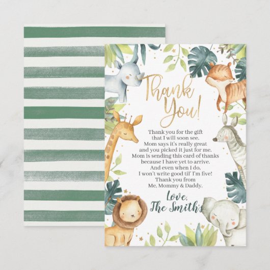 Safari Animals Baby shower Dank u wel kaarten (Voorkant / Achterkant)