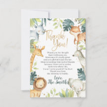 Safari Animals Baby shower Dank u wel kaarten