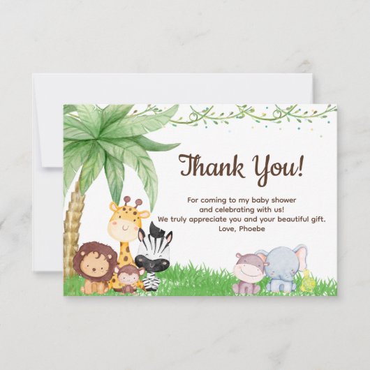 Safari Animals Baby shower Dank u wel kaarten (Voorkant)