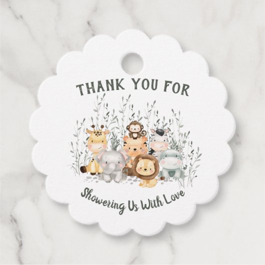 Safari Animals Baby shower Dank u wel voor de labe Bedankjes Labels (Voorkant)