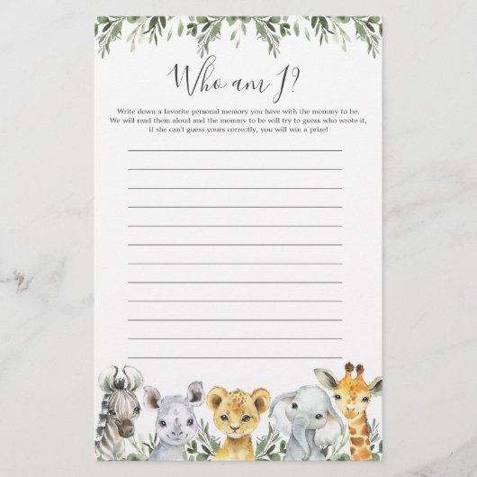 Safari Animals Baby shower dat ik heet (Voorkant)