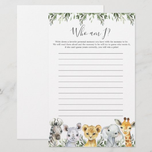 Safari Animals Baby shower dat ik heet (Voorkant / Achterkant)