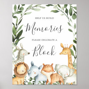 Safari Animals Baby shower Decorate a Block Sign Poster