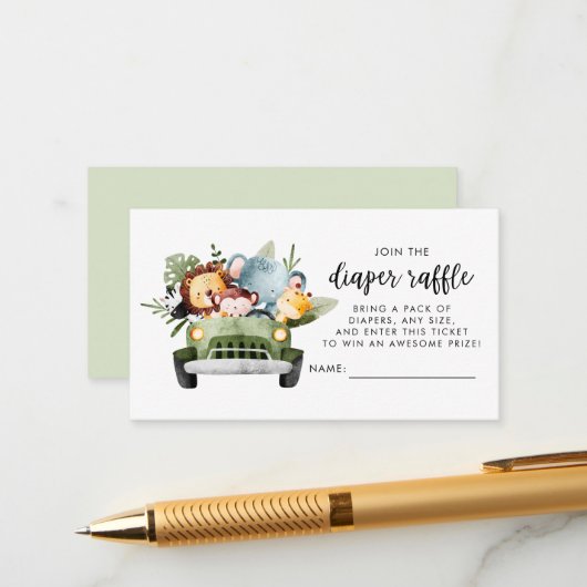 Safari Animals Baby shower Diaper Raffle Informatiekaartje (Voorkant / Achterkant in situ)