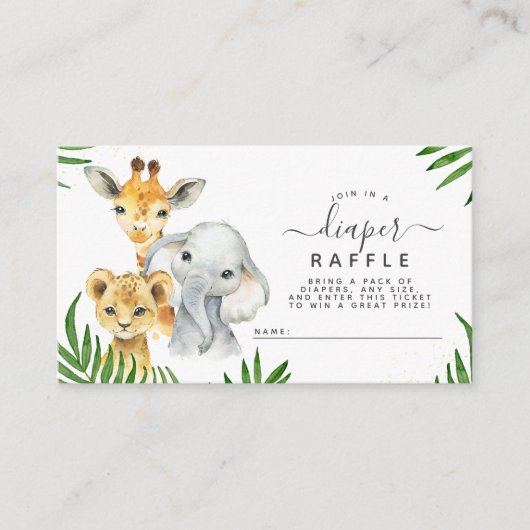 Safari Animals Baby shower Diaper Raffle Informatiekaartje (Voorkant)