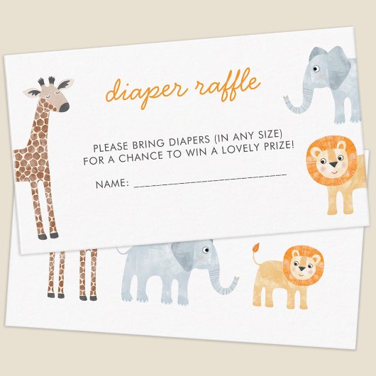 Safari Animals Baby shower Diaper Raffle Informatiekaartje