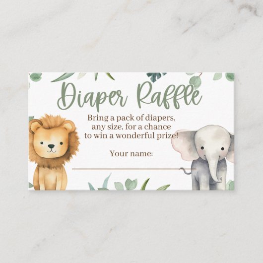 Safari Animals Baby shower Diaper Raffle Kaart (Voorkant)