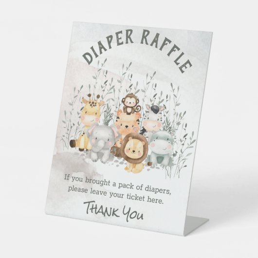 Safari Animals Baby shower Diaper Raffle Reclamebord Met Voetstuk (Voorkant)