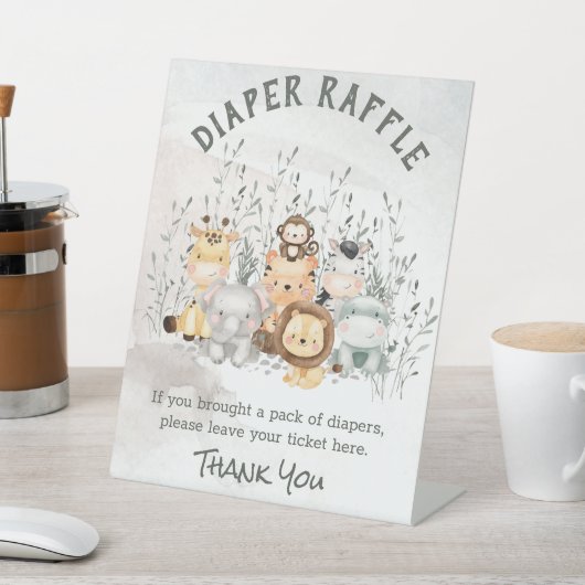 Safari Animals Baby shower Diaper Raffle Reclamebord Met Voetstuk (Insitu)