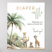 Safari Animals Baby shower Diaper Raffle Sign Poster (Voorkant)