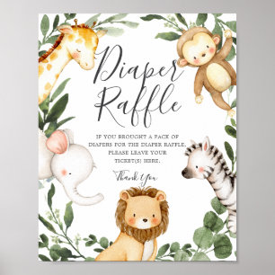 Safari Animals Baby shower Diaper Raffle Sign Poster