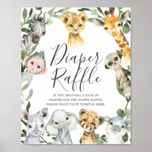 Safari Animals Baby shower Diaper Raffle Sign Poster