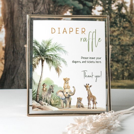 Safari Animals Baby shower Diaper Raffle Sign Poster