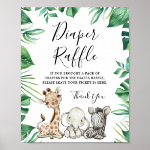 Safari Animals Baby shower Diaper Raffle Sign Poster