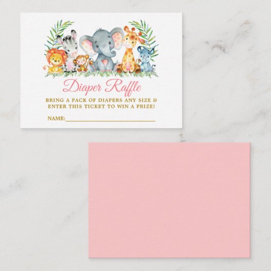 Safari Animals Baby shower Diaper Raffle Ticket Pk Informatiekaartje (Voorkant / Achterkant)