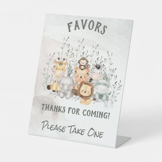Safari Animals Baby shower Favor Pedestal Sign Reclamebord Met Voetstuk (Voorkant)