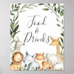 Safari Animals Baby shower Food and Drink Sign Poster