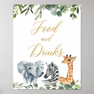 Safari animals baby shower food and drink sign poster