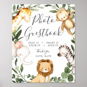 Safari Animals Baby shower Foto Guestbook Sign Poster