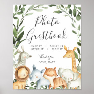 Safari Animals Baby shower Foto Guestbook Sign Poster
